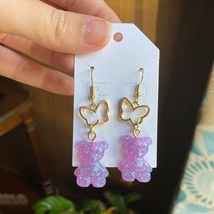 Handmade purple gummy bear kawaii earrings